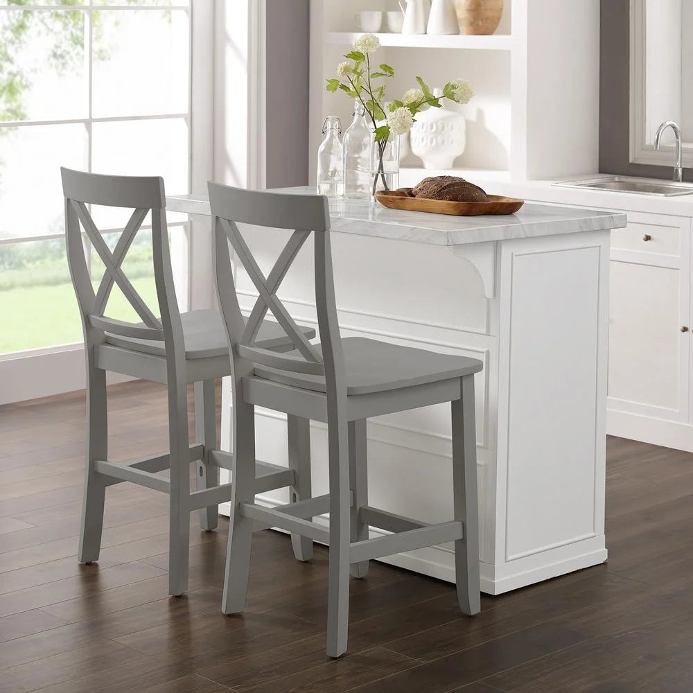 White 3-Piece Wood Kitchen Island with X-Back Stools I61221