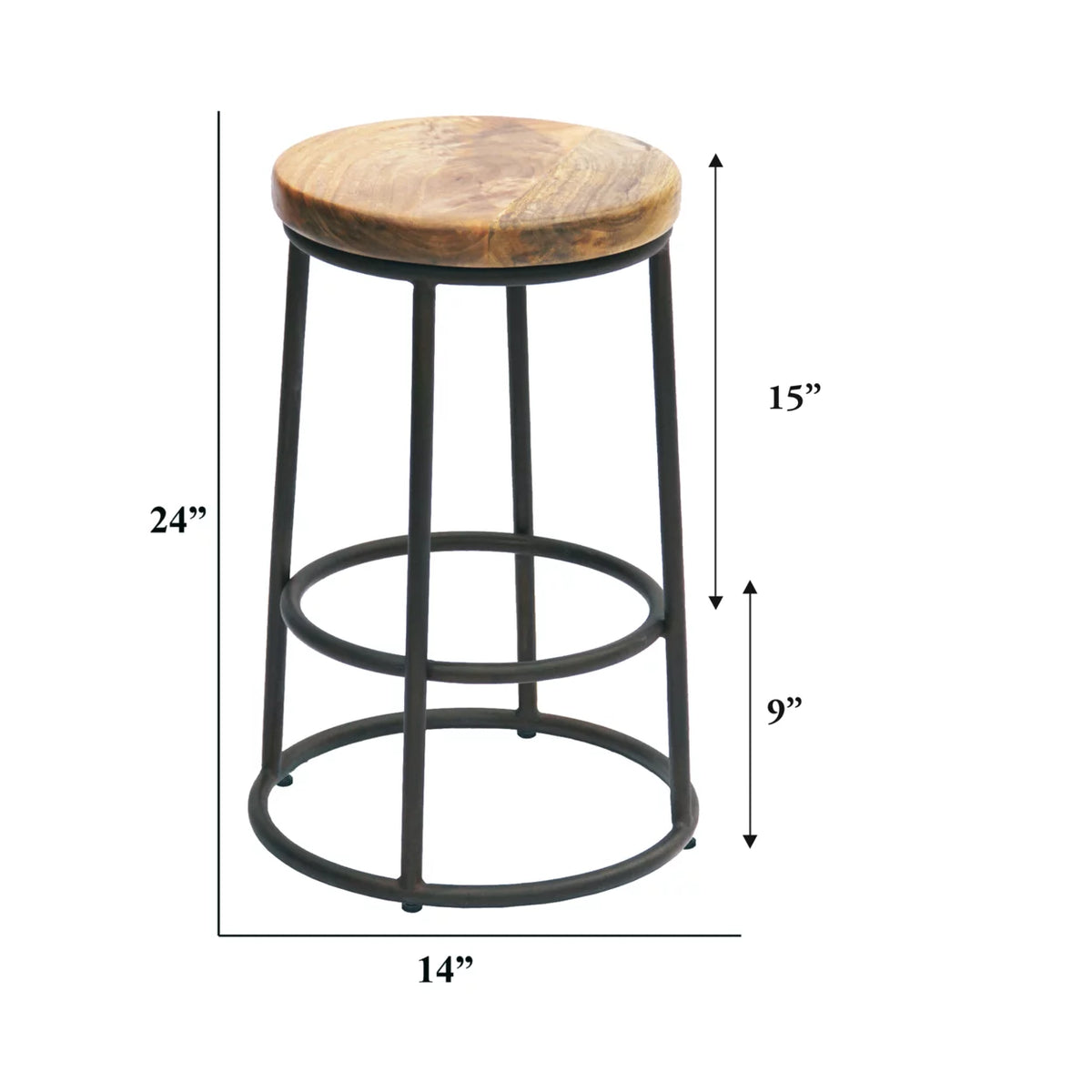 24 Inch Mango Wood Iron Base Barstool Z353