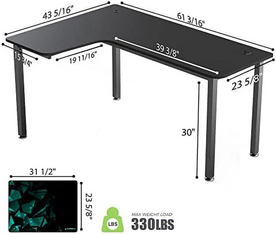 61 Inch L Shape Computer Corner Desk with Mouse Pad Brown K859920