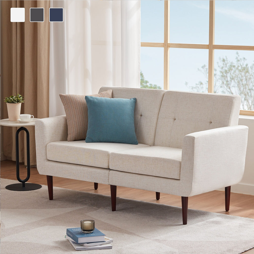 Blue Button Tufted Fabric Loveseat X776