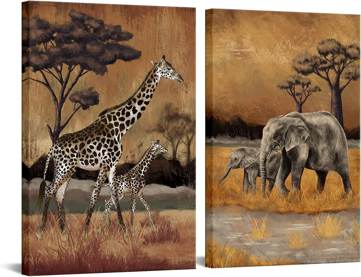 2 Pieces Vintage Safari Wildlife Animal Wall Art U3611