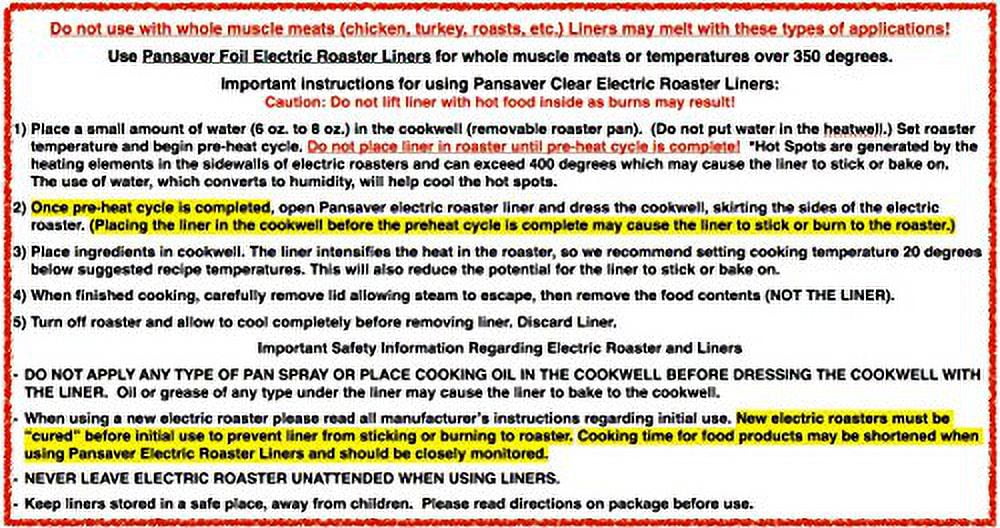 Electric Roaster Liners 10 Pack K581499