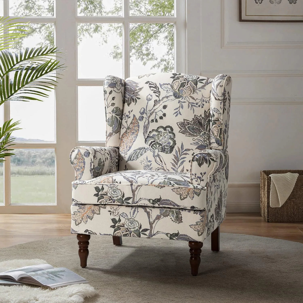 Green Wingback Accent Chair with Wood Legs R780441