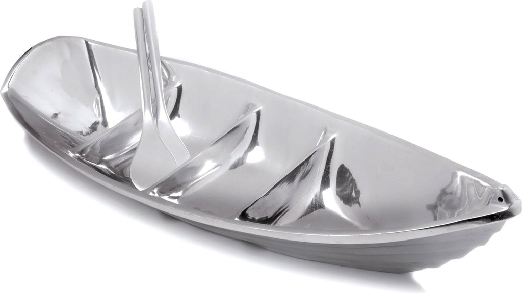 Silver Tropical Boat Tray with 2 Oars as Servers M72458