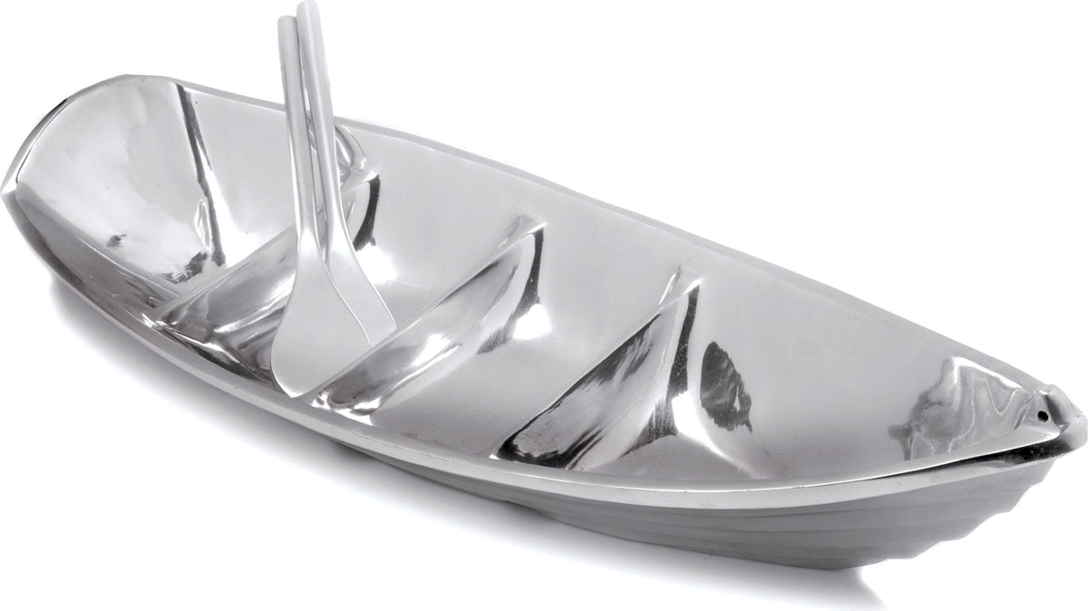 Silver Tropical Boat Tray with 2 Oars as Servers M72458