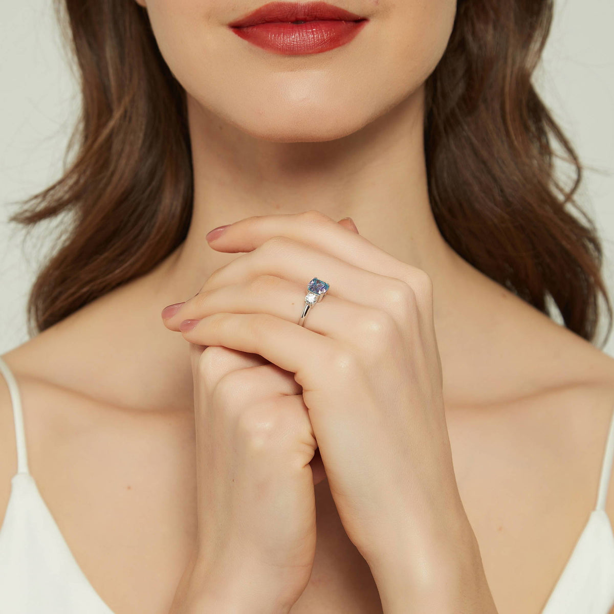 Rhodium Plated Sterling Silver Cushion Cut Cubic Zirconia Ring S58683