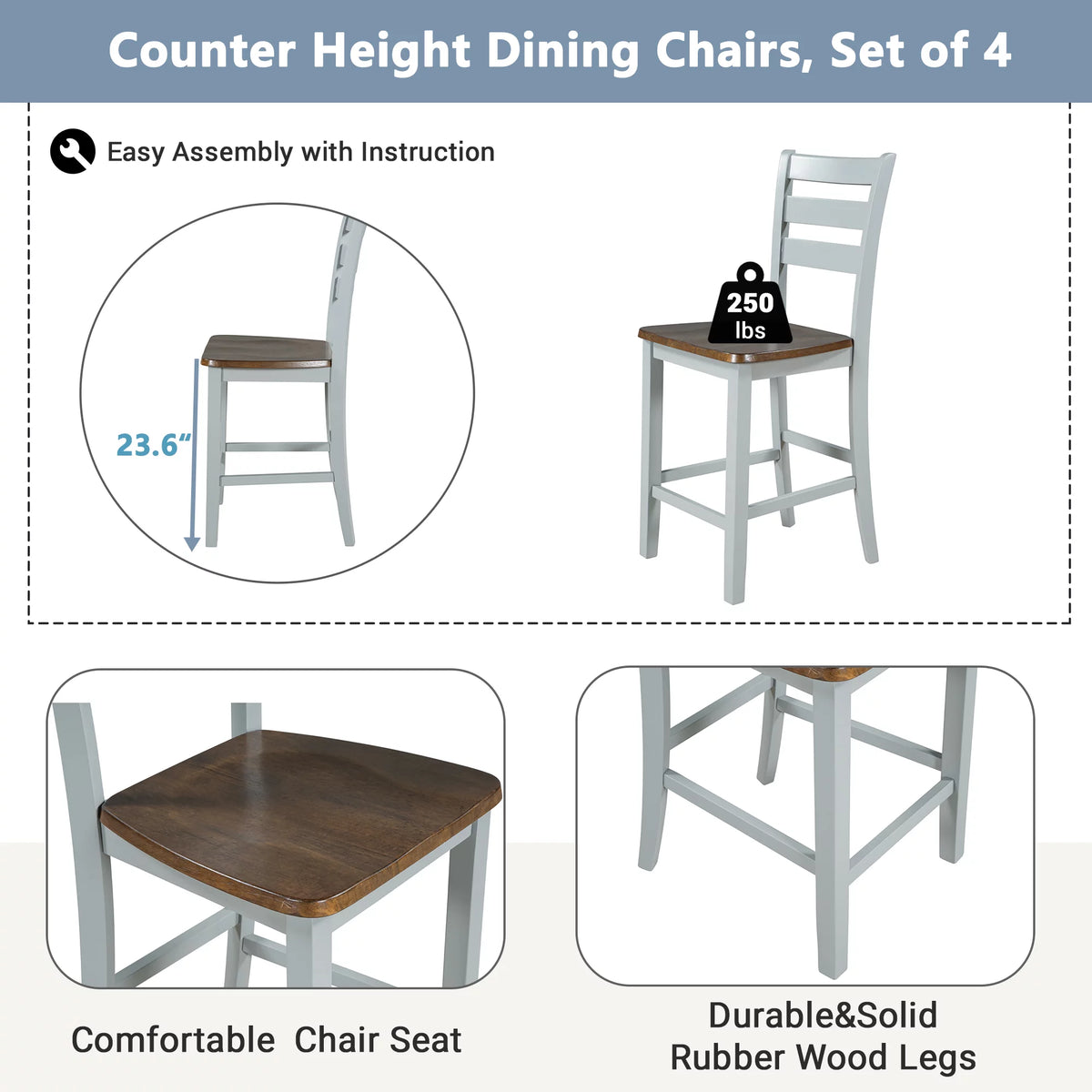 Wood 5-Piece Counter Height Dining Table Set with Rack and Drawers Y778