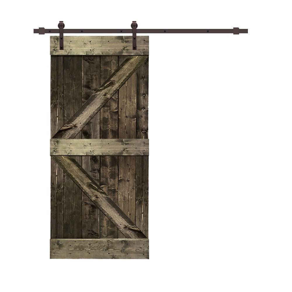 Sage Green Stained Wood Sliding Barn Door with Hardware Kit M3704