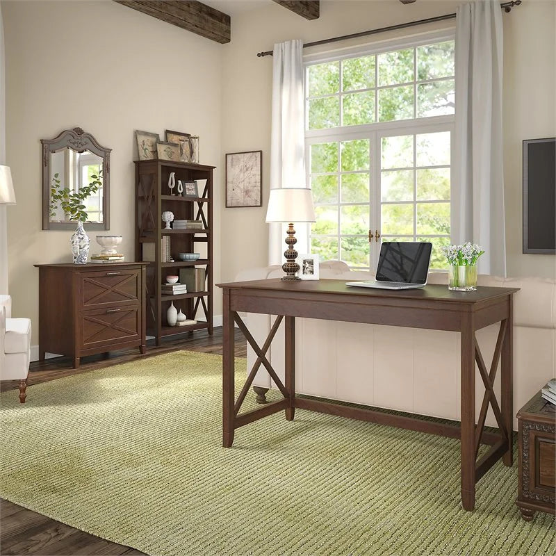Cherry Writing Desk with File Cabinet and Bookcase G612