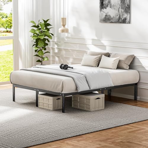 Full Size Black Metal Platform Bed Frame with Steel Slat Support L2051