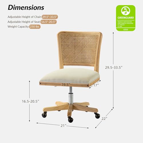 Upholstered Armless Swivel Desk Chair with Rattan Mid-Back A492