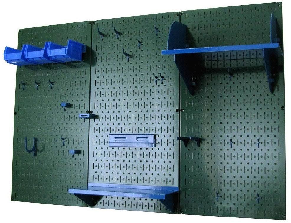 Green 4ft Metal Pegboard Tool Storage Kit with Blue Accessories L732664