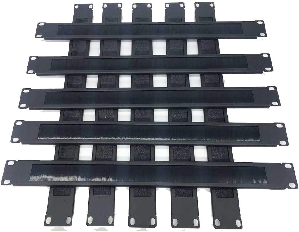 10 Pack 1U Horizontal Rack Mount Cable Management Panel with Cable Entry Brush Black R685