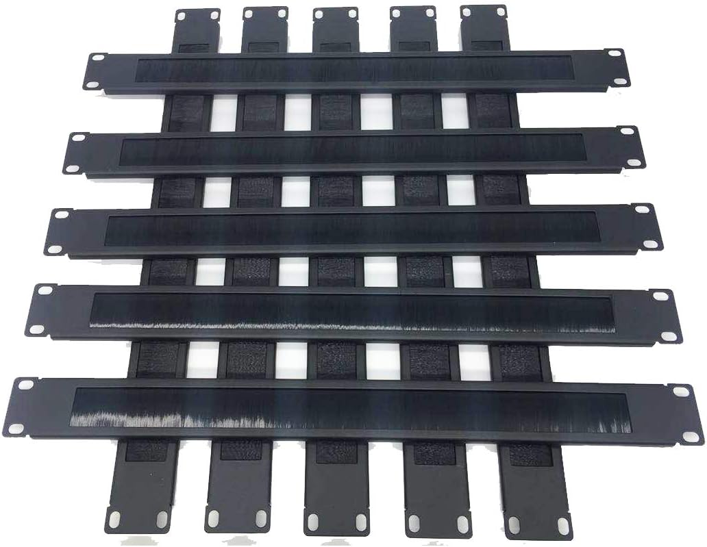 10 Pack 1U Horizontal Rack Mount Cable Management Panel with Cable Entry Brush Black R685