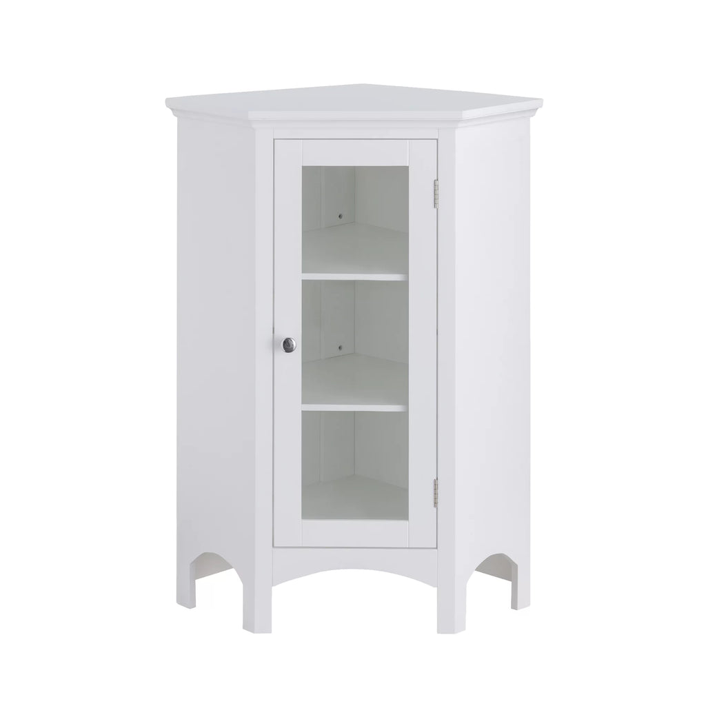 Wooden Corner Floor Cabinet with Glass Door White E19564