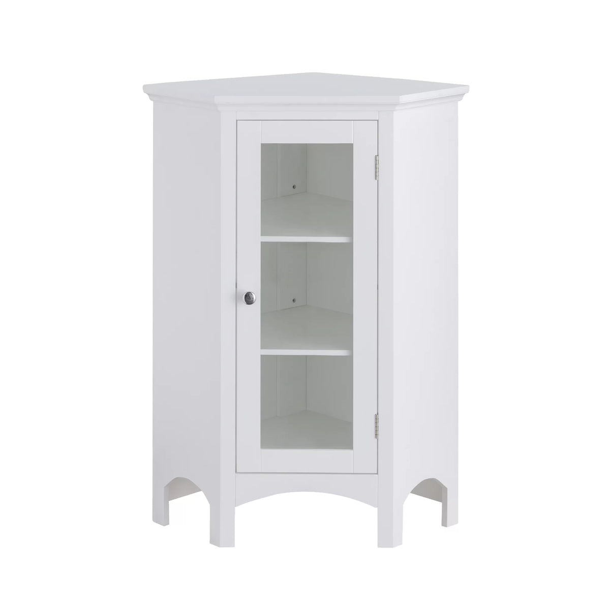 Wooden Corner Floor Cabinet with Glass Door White E19564