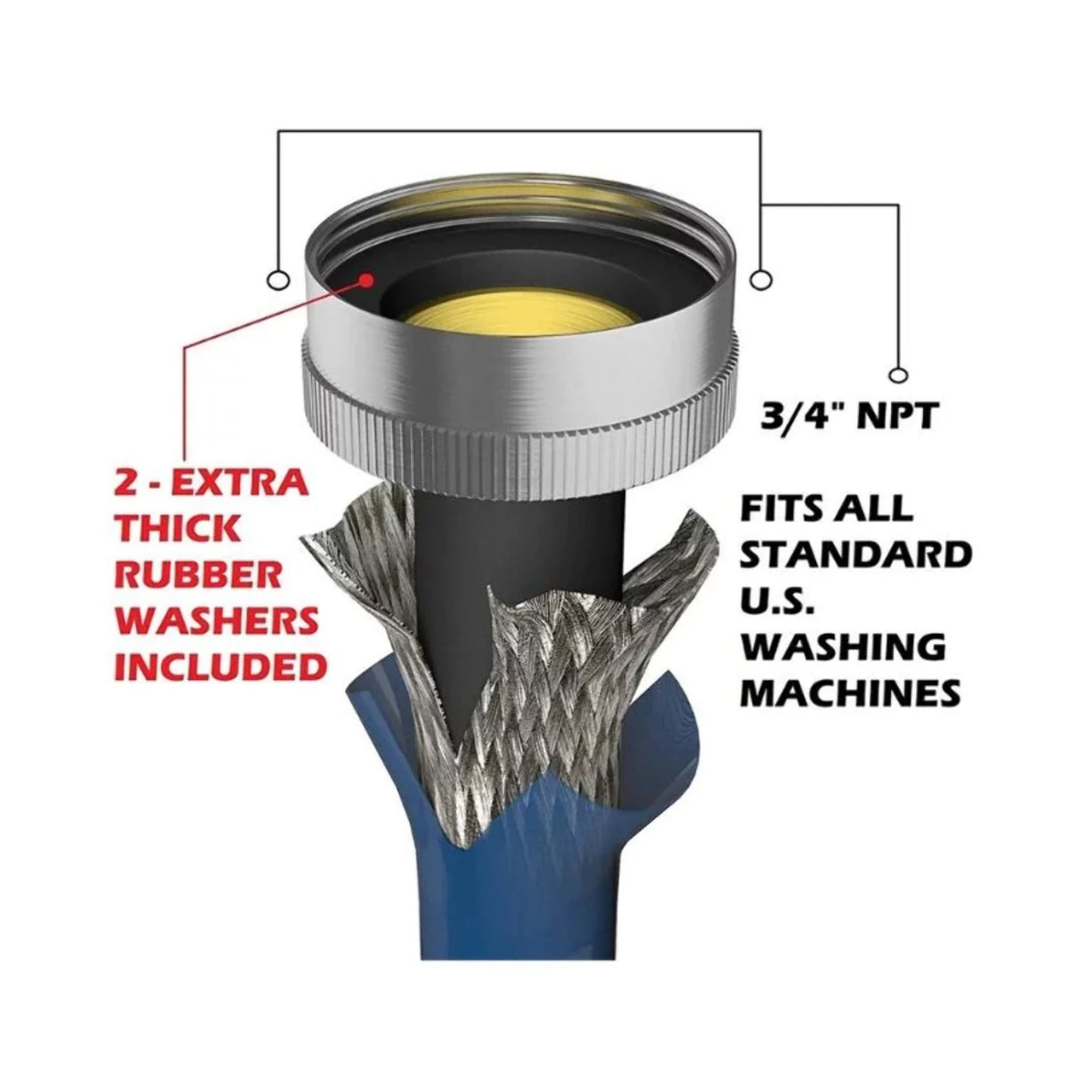 Stainless Steel Braided Washing Machine Hoses 6 ft 2 Pack Q280797