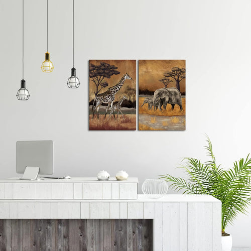 2 Pieces Vintage Safari Wildlife Animal Wall Art U3611