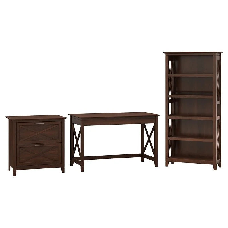 Cherry Writing Desk with File Cabinet and Bookcase G612