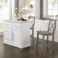 White 3-Piece Wood Kitchen Island with X-Back Stools I61221