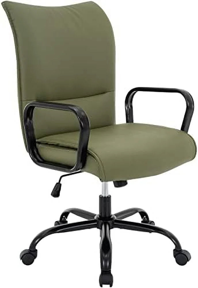 Olive Green Mid-Back PU Leather Office Chair with Arms F326