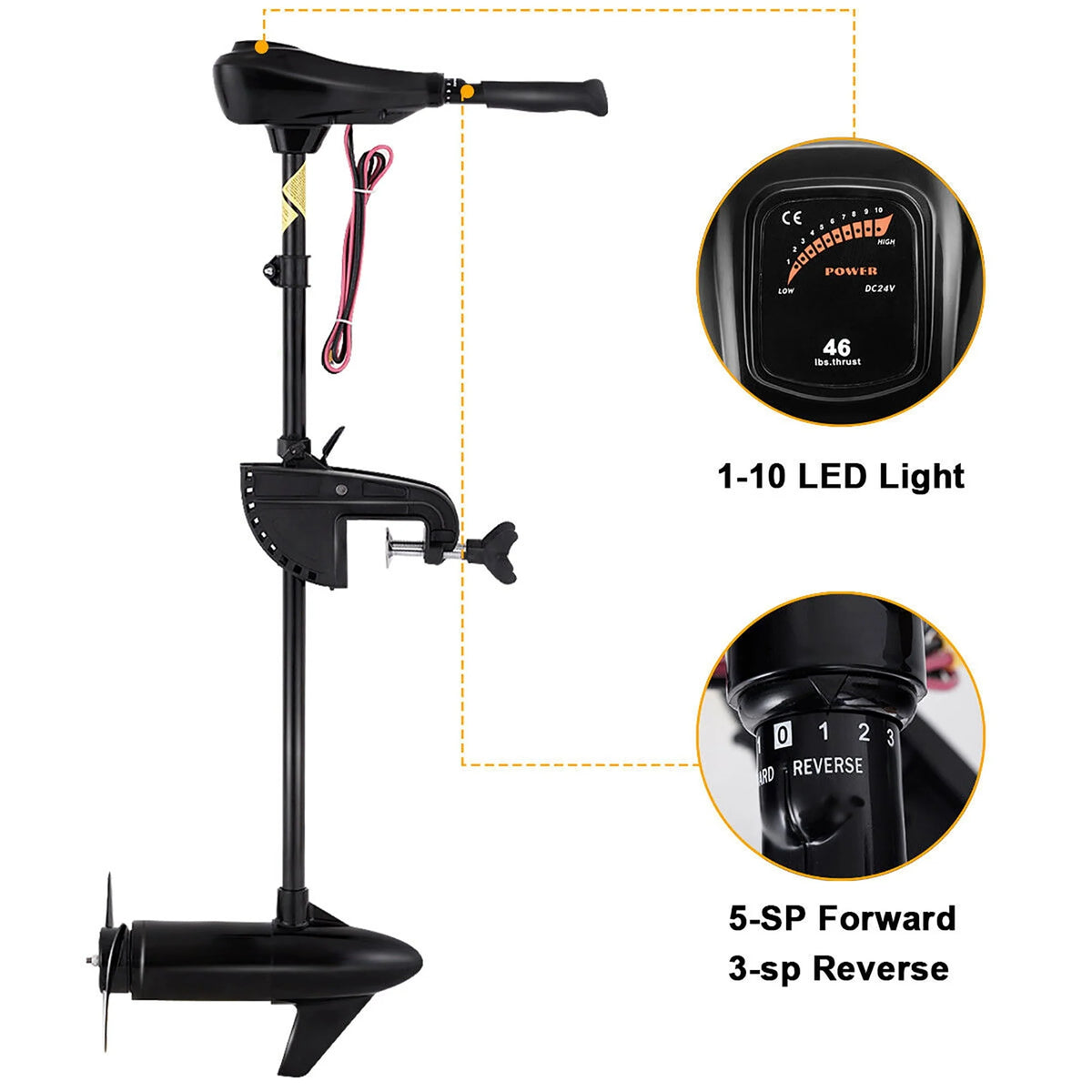 46lbs Freshwater Transom Mounted Trolling Motor 36 Shaft L4183