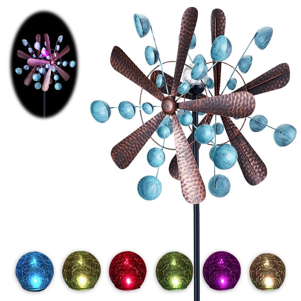 Blue&Brown 84 inch Solar-Powered Metal Wind Spinner K453