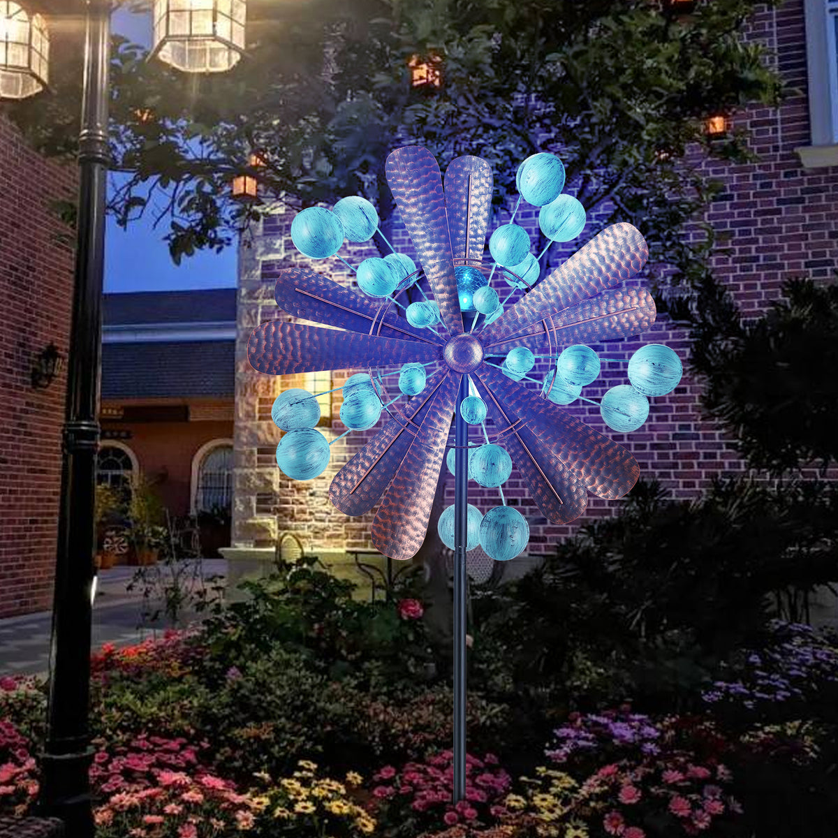 Blue&Brown 84 inch Solar-Powered Metal Wind Spinner K453