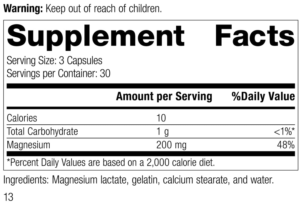 Magnesium Lactate, 90 Capsules K672514