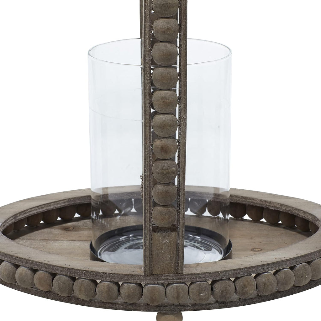 Rustic Wood and Glass Candle Lantern, 10W x 29H, Brown Z753