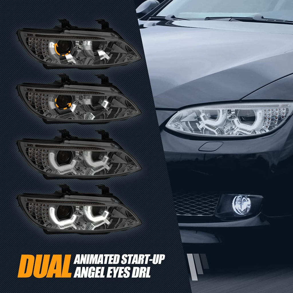 Dual Animated Start-Up Halo Sequential LED Turn Signal Projector HID Headlights, Chrome Housing F74026