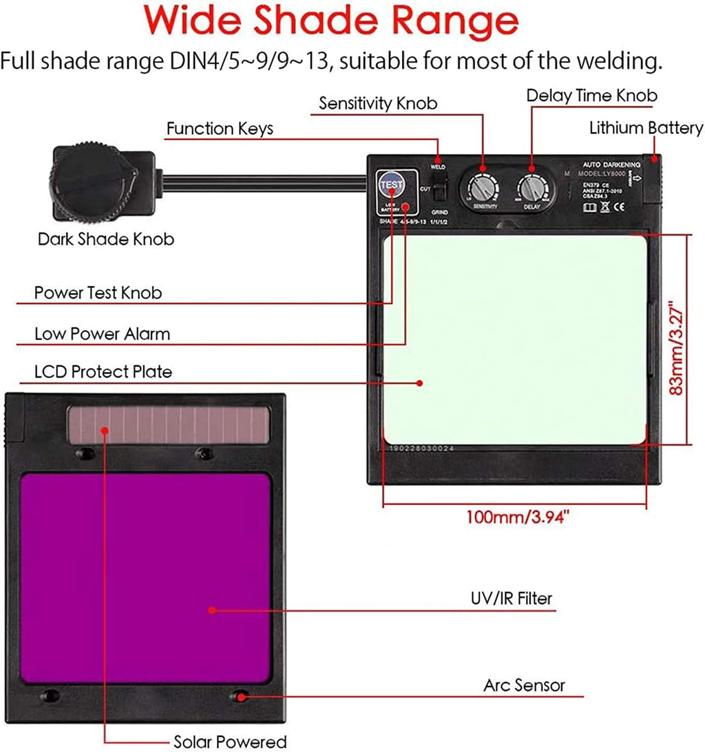 Solar Powered Auto Darkening Welding Helmet with 4 Arc Sensor C370