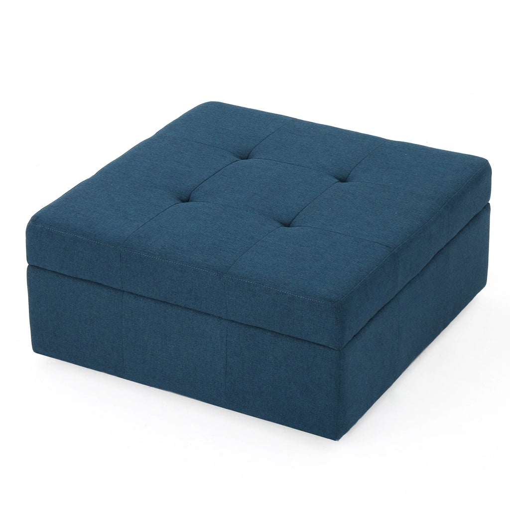 Navy Blue Tufted Fabric Storage Ottoman with Rolling Casters V89161