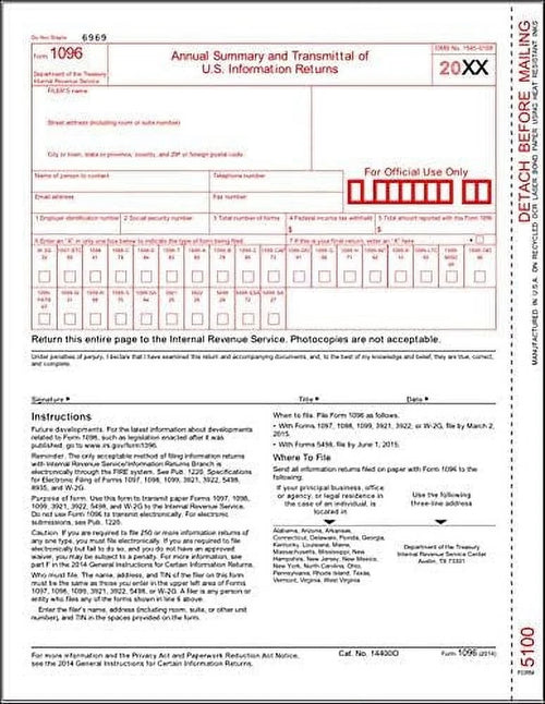 1096 Laser Transmittal Summary Red Form 5 Pack S8459