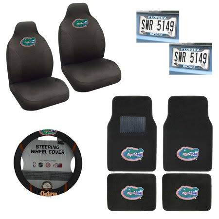 4 PC Carpet Floor Mats with 2 Chrome License Plate and 2 Seat Covers Plus Wheel Cover N143