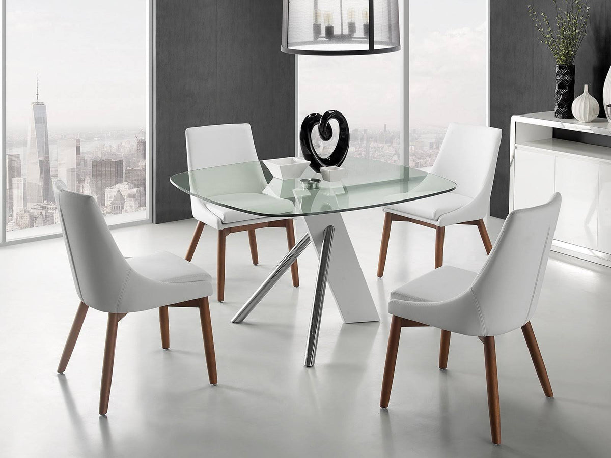 White Eco-Leather Walnut Legs Dining Chair S968