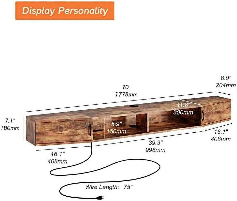 Wall Mounted Floating Wood TV Stand X548