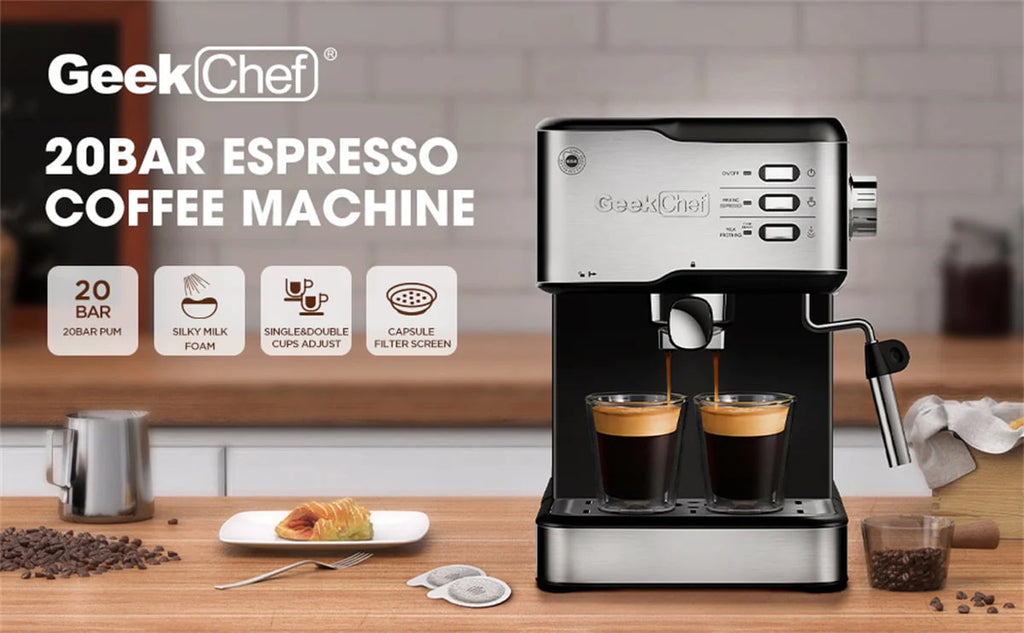 20 Bar Espresso & Cappuccino Maker with Milk Frother Steam Wand E300894