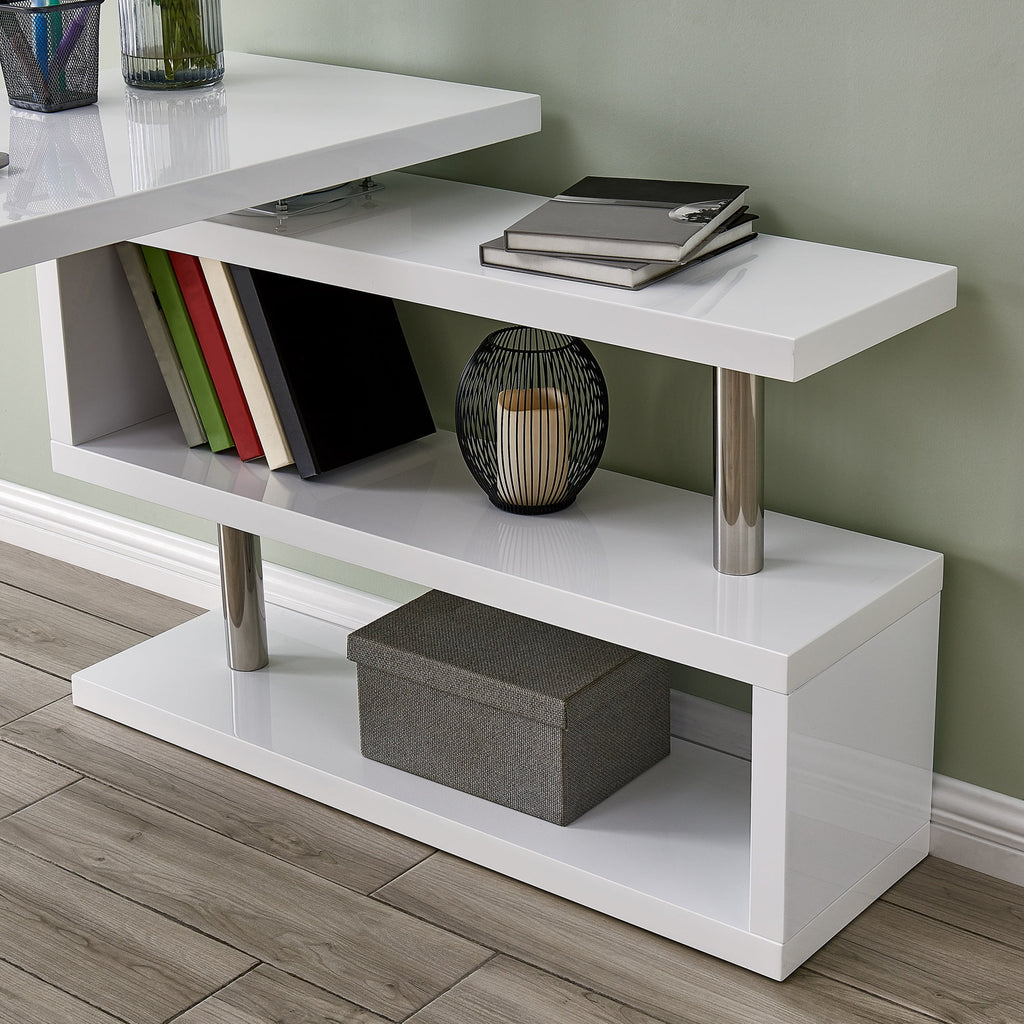 White and Chrome Adjustable Corner Writing Desk Q30718