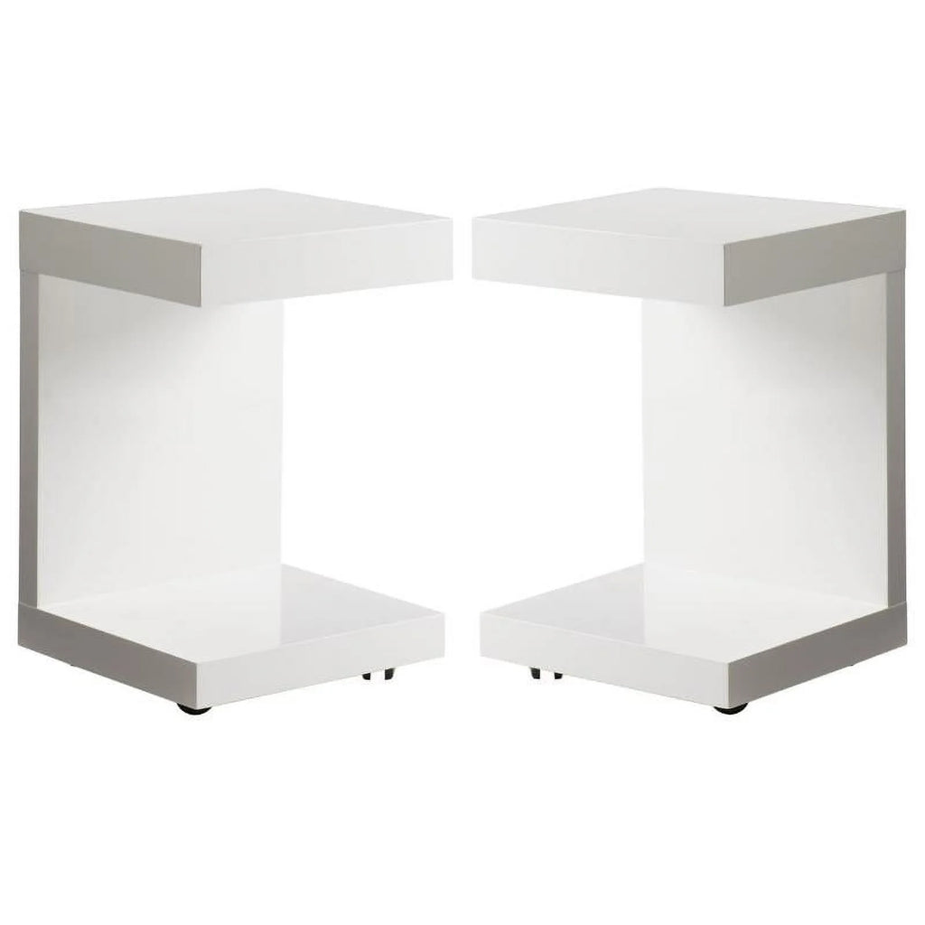 16" C-shaped End Table Set of 2 High Gloss White P8482