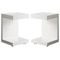 16" C-shaped End Table Set of 2 High Gloss White P8482