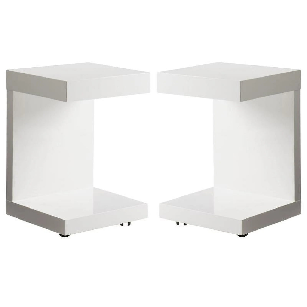 16" C-shaped End Table Set of 2 High Gloss White P8482
