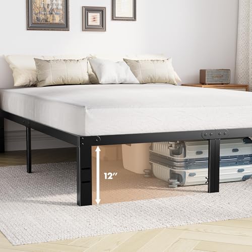 Full Size Black Metal Platform Bed Frame with Steel Slat Support L2051