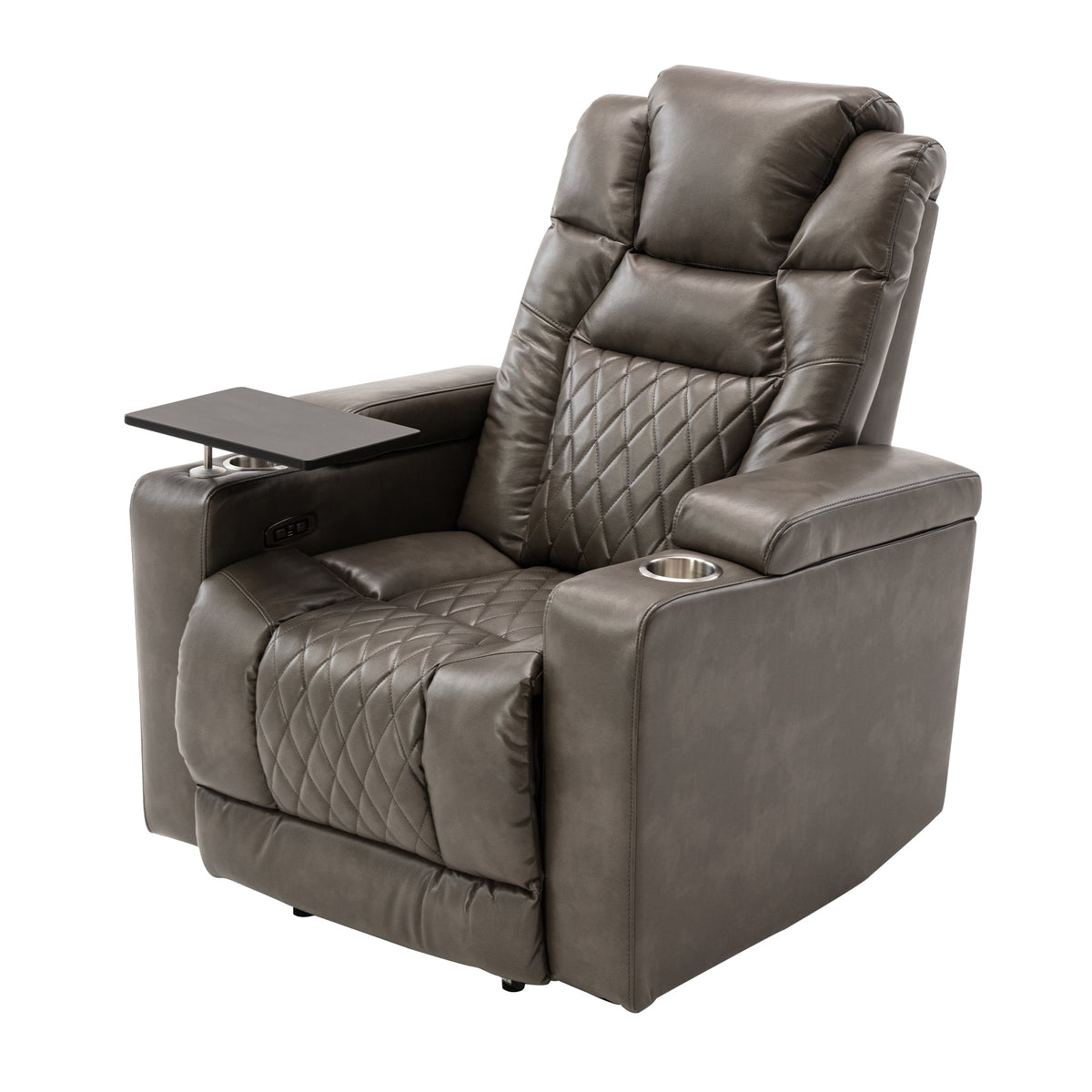 Power Motion Recliner with USB Charging Port and Hidden Arm Storage, 2 Cup Holders, 360° Swivel Tray Table F777720