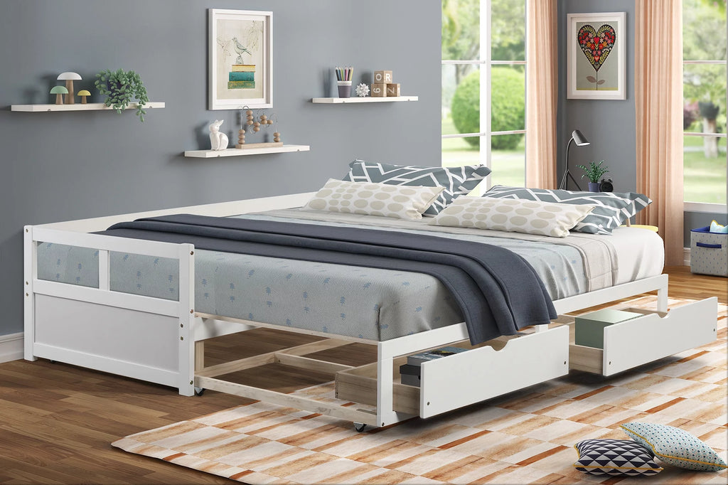 White Solid Pine Wood Twin Daybed with Two Drawers G224313