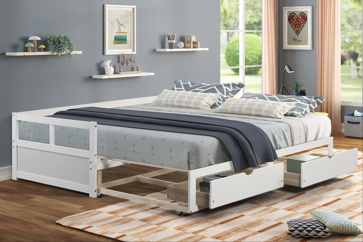 White Solid Pine Wood Twin Daybed with Two Drawers G224313