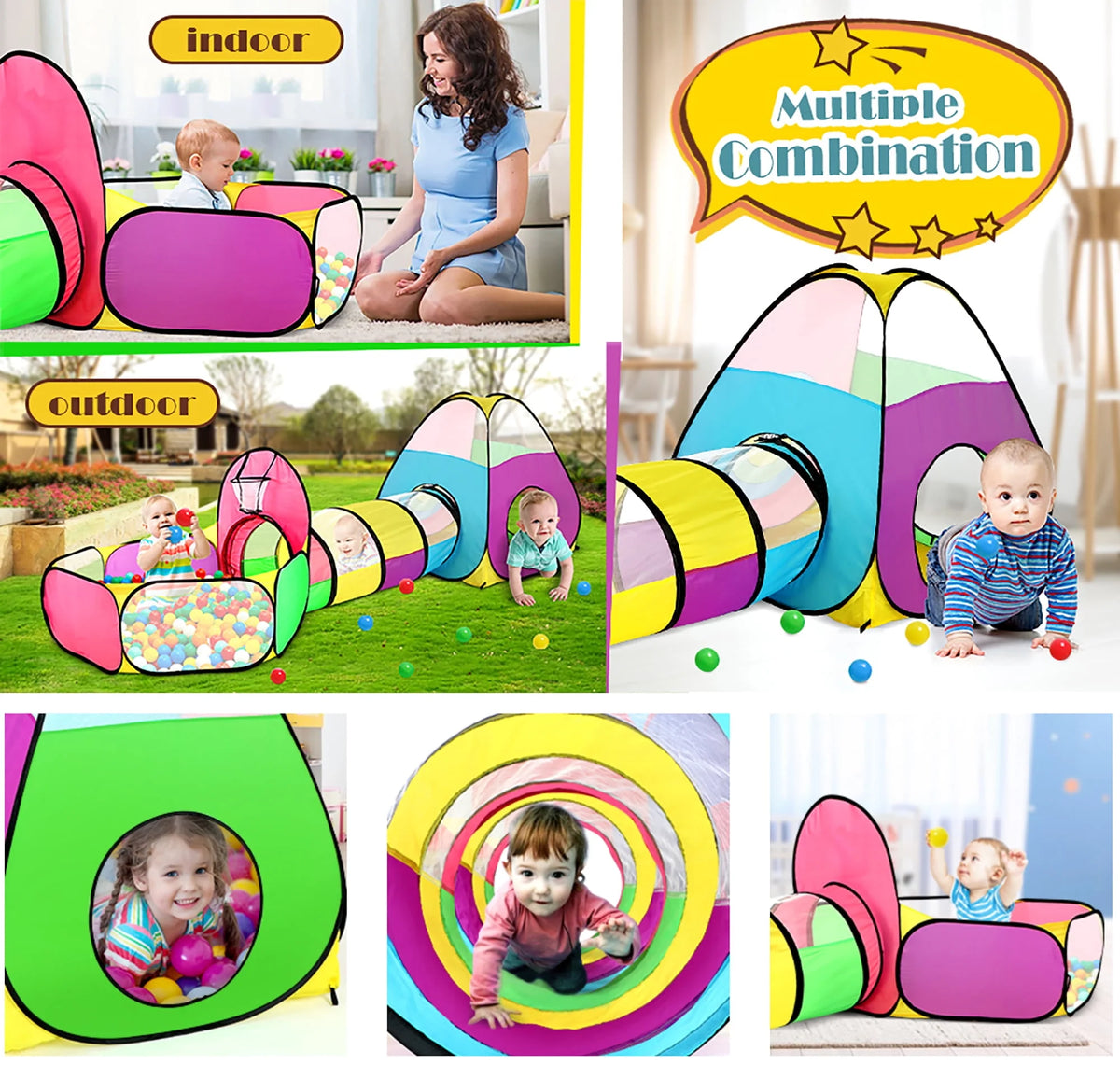 3pc Play Tunnel Tent with Ball Pits Polyester Playhouse X914521