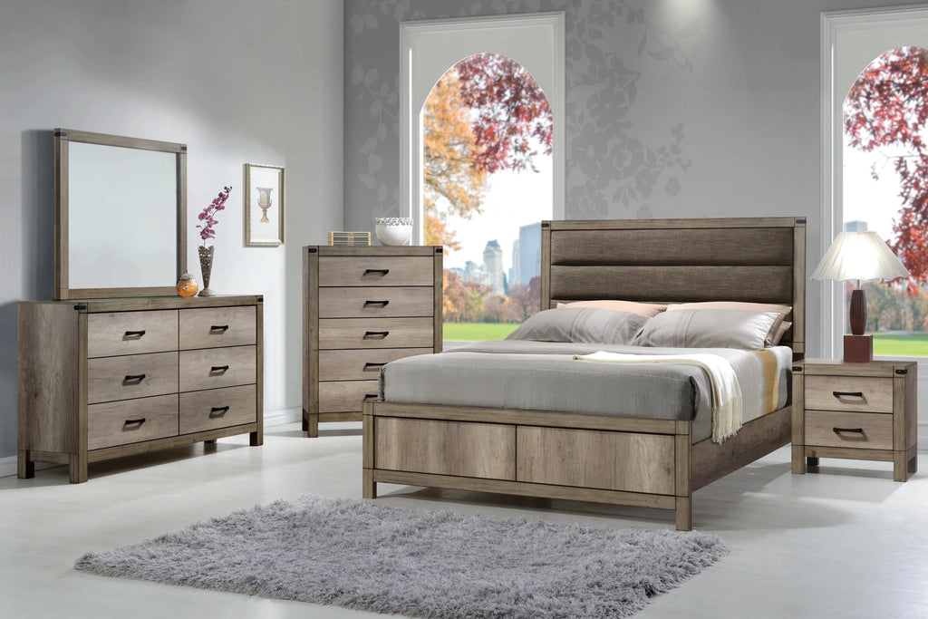 Light Grey Wood Finish King Size 6pc Bedroom Set V76534