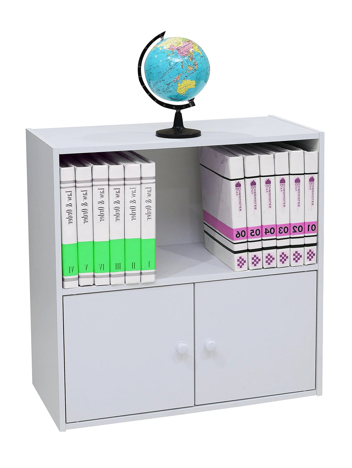 White Wood 2-Tier 2-Door Bookcase Z68476