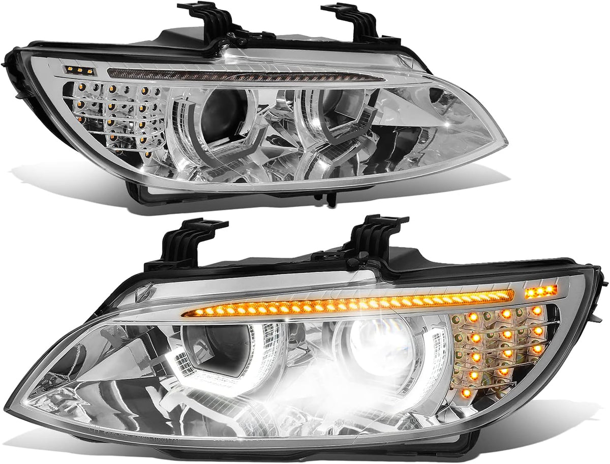 Dual Animated Start-Up Halo Sequential LED Turn Signal Projector HID Headlights, Chrome Housing F74026